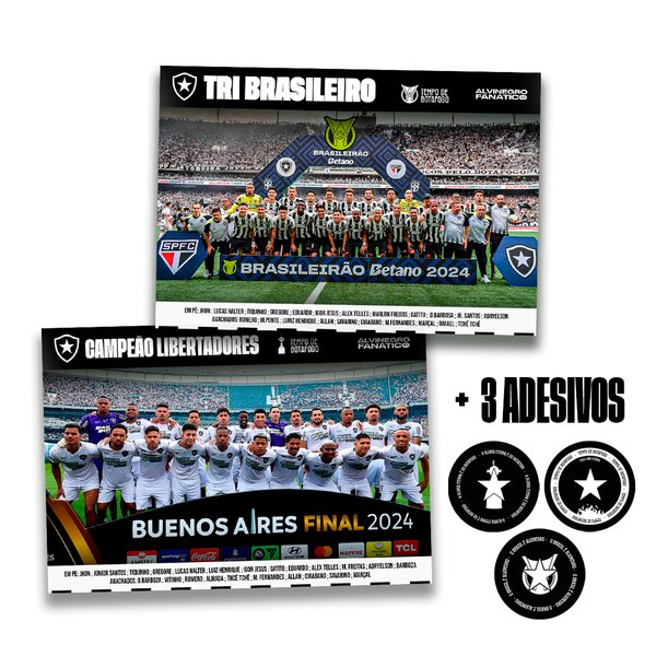 Kit 2 Pôsteres Oficiais de Campeão Libertadores e Brasileirão (42cm x 59,4cm) + 3 Adesivos de Brinde